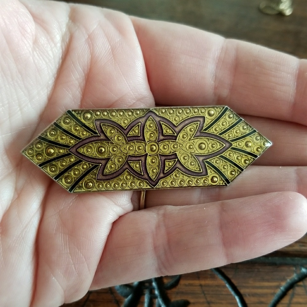 Relisted -Vintage Art Deco style enamel brooch pin yellow - Picture 5 of 6